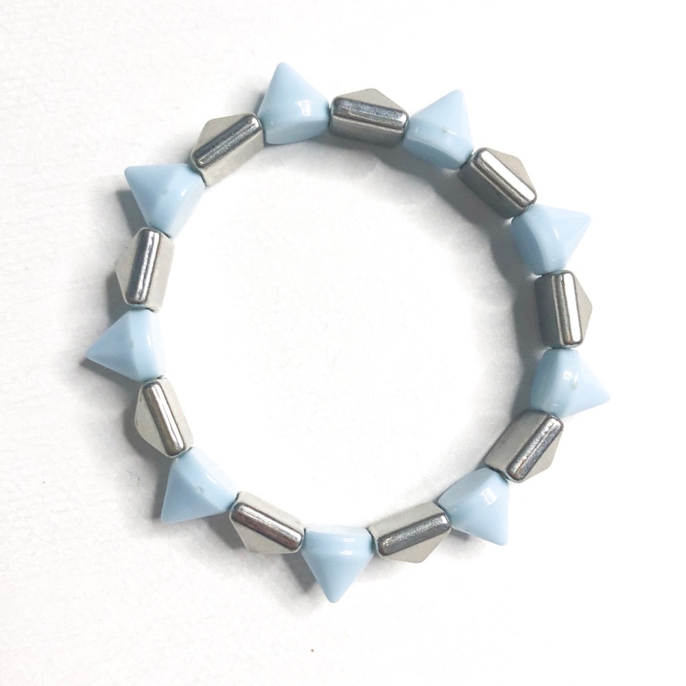 Silver and blue spike bracelet